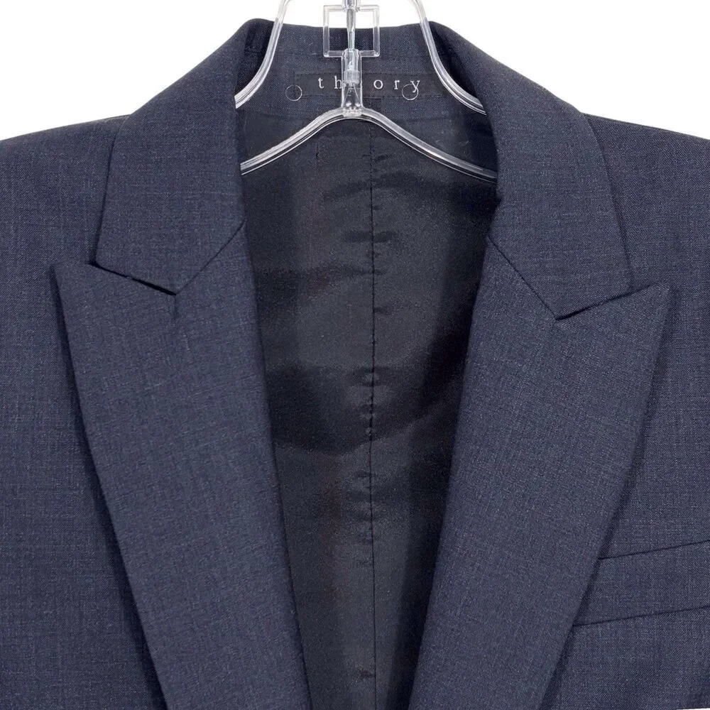 Theory Gabe B Tailor Stretch Wool Blazer Size 2 Dark Gray Single Button EUC